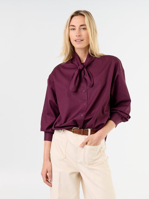 Ruimvallende blouse met lange mouwen en lavallièrekraag - Kiabi