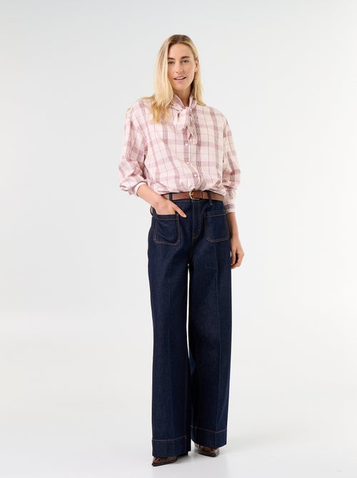 Ruimvallende blouse met lange mouwen en lavallièrekraag - Kiabi