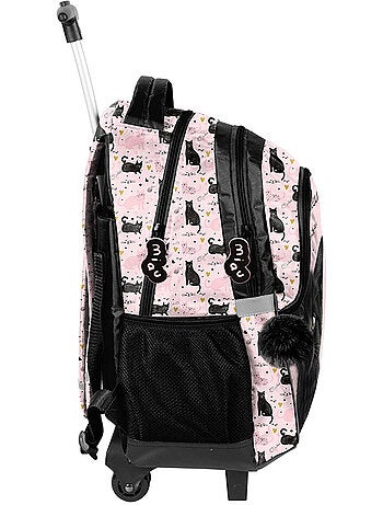 Sac à dos à roulettes Chat Noir Princesse 48 cm poignée télescopique réfléchissants