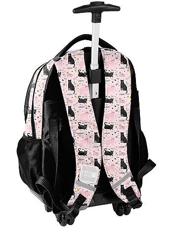 Sac à dos à roulettes Chat Noir Princesse 48 cm poignée télescopique réfléchissants