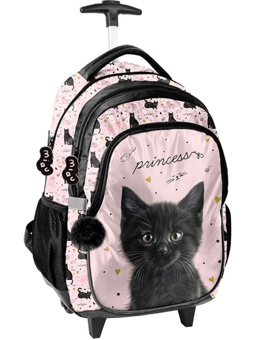 Sac à dos à roulettes Chat Noir Princesse 48 cm poignée télescopique réfléchissants - Kiabi