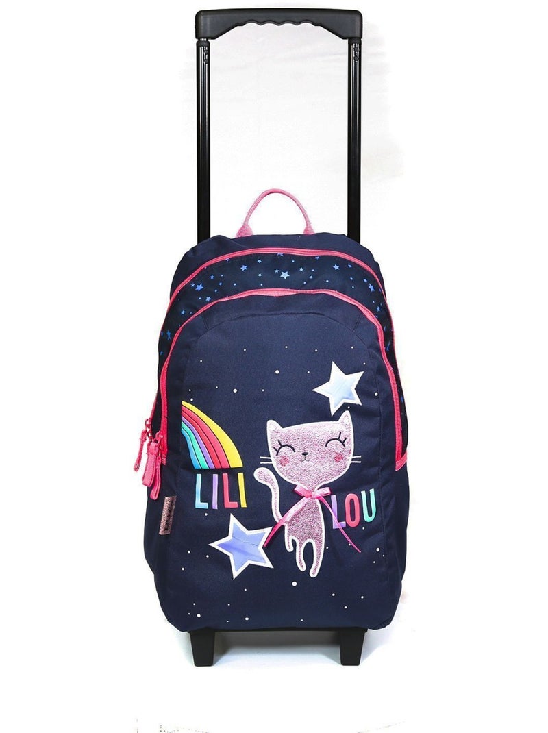 Sac à dos à roulettes Lililou Chat Bleu marine Bagtrotter Bleu - Kiabi