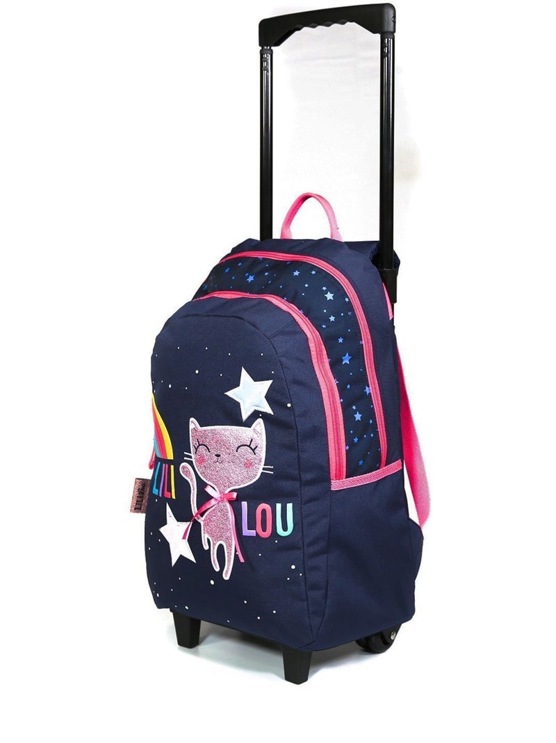 Sac à dos à roulettes Lililou Chat Bleu marine Bagtrotter Bleu - Kiabi