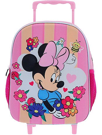 Sac à dos à roulettes Minnie fleurs 3D textile 36 cm