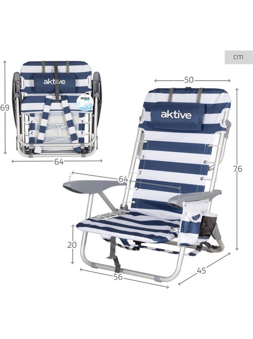 Sac à dos de plage pliable bas 4 positions avec coussin et poche aktive - Kiabi
