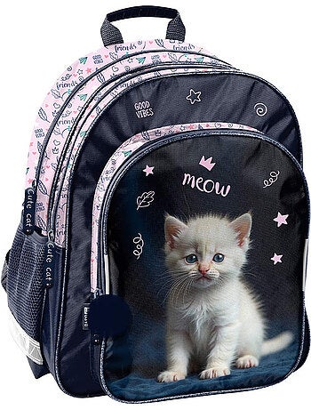 Sac à dos enfant Chaton Blanc 38 cm , 2 poches zippées