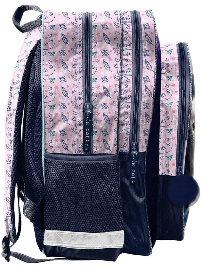 Sac à dos enfant Chaton Blanc 38 cm , 2 poches zippées Bleu Rose foncé Bleu - Kiabi