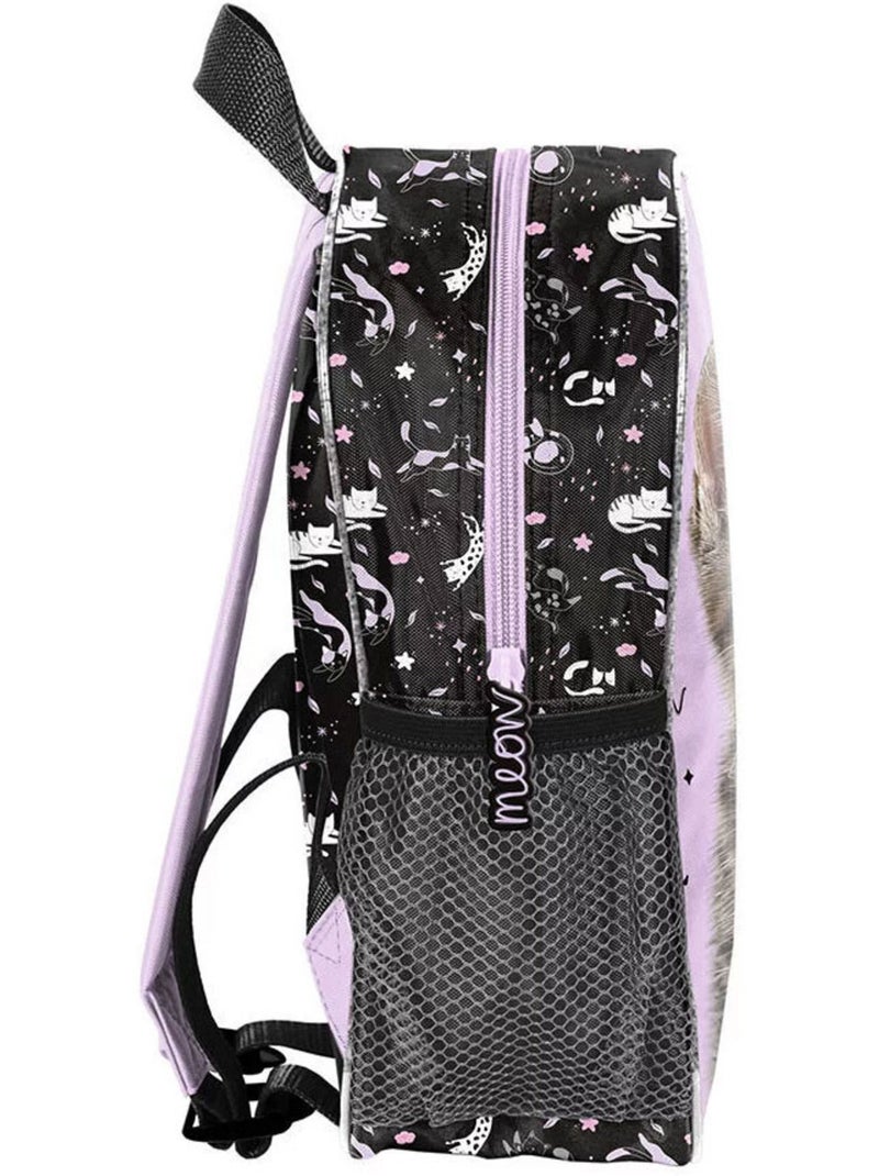 Sac à dos maternelle en polyester motif chat 3D Meow Noir - Kiabi
