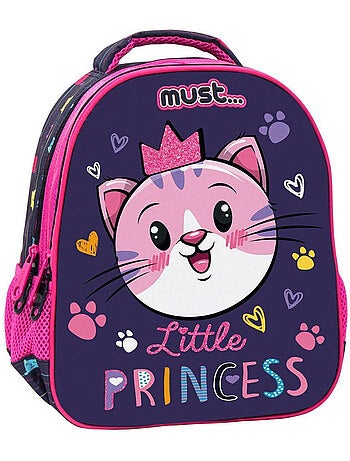 Sac à dos maternelle motif chat couronne pailletée