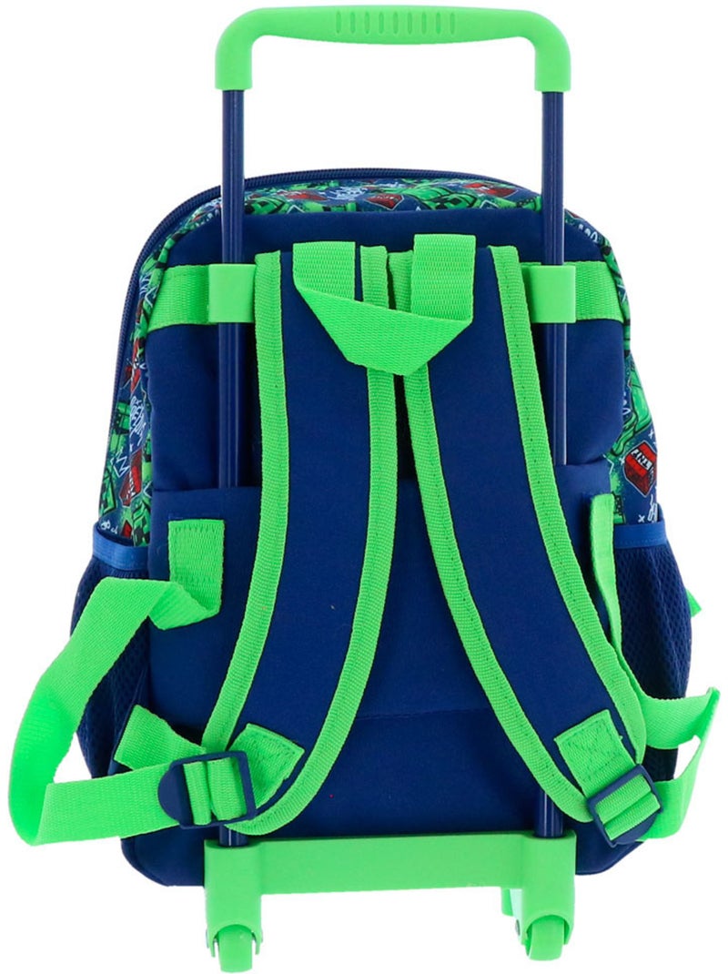 Sac à dos roulant Minecraft Creeper 32 cm avec poignée télescopique Vert - Kiabi