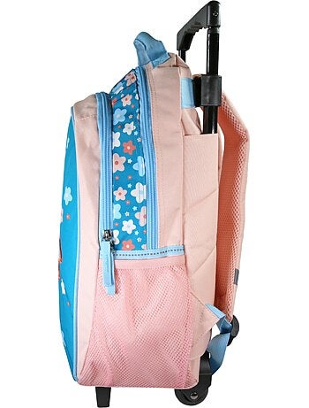 Sac à dos scolaire à roulettes fille Cybel Licorne bleu et rose 2 compartiments