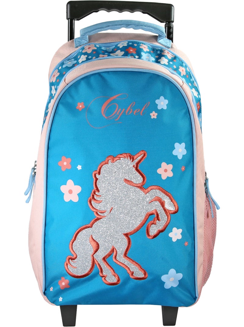 Sac à dos scolaire à roulettes fille Cybel Licorne bleu et rose 2 compartiments Multicolore - Kiabi
