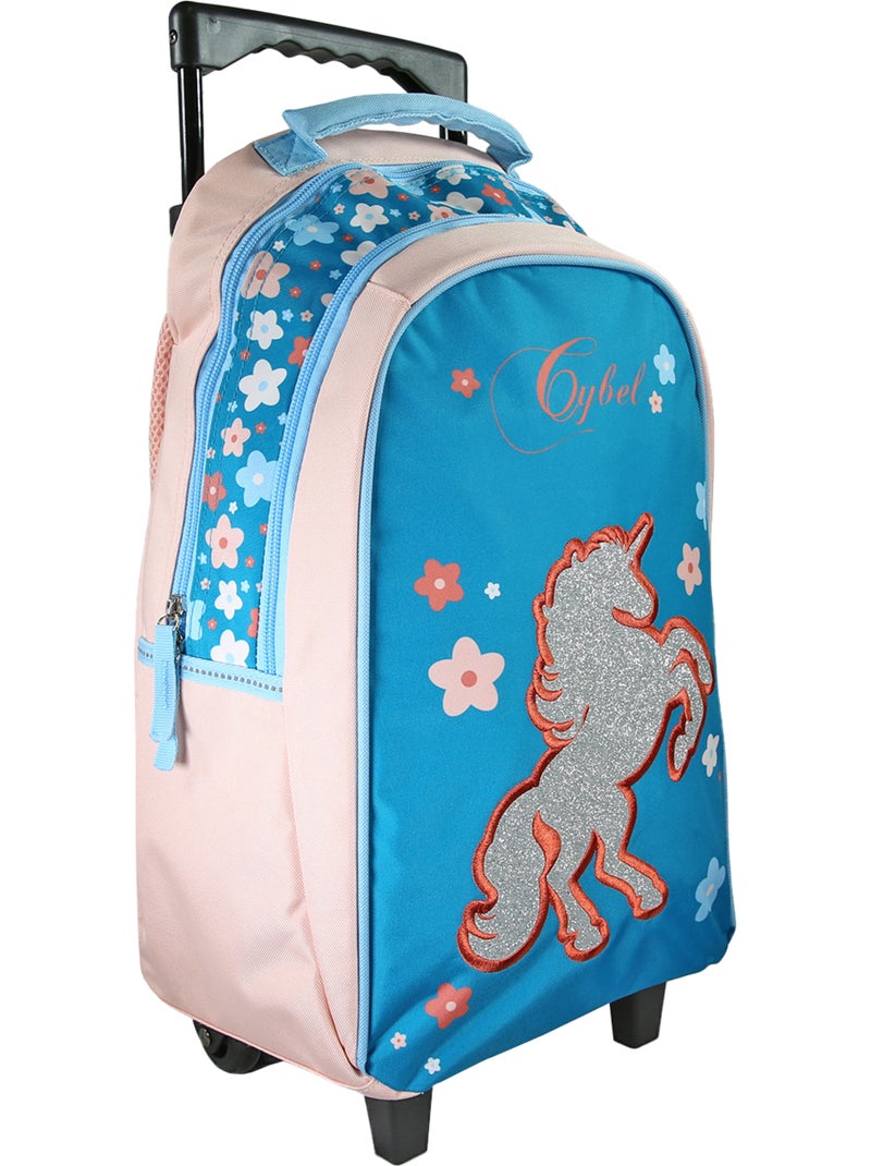 Sac à dos scolaire à roulettes fille Cybel Licorne bleu et rose 2 compartiments Multicolore - Kiabi