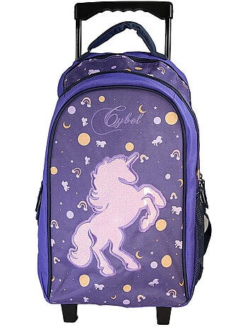 Sac à dos scolaire à roulettes fille Cybel Licorne violet 2 compartiments