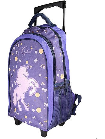 Sac à dos scolaire à roulettes fille Cybel Licorne violet 2 compartiments