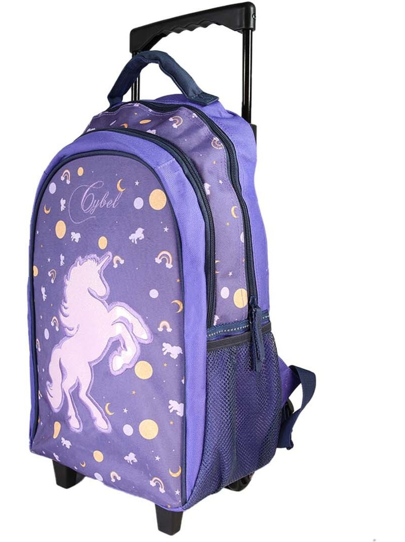 Sac à dos scolaire à roulettes fille Cybel Licorne violet 2 compartiments Bleu marine - Kiabi