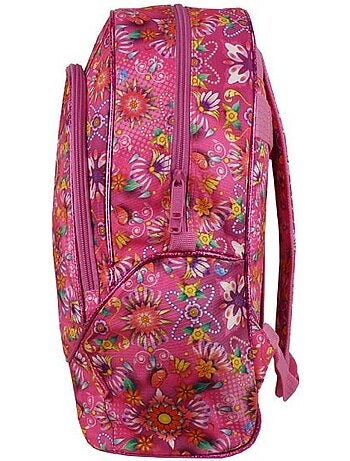 Sac à dos souple motif floral rose 40 cm fermeture zippée