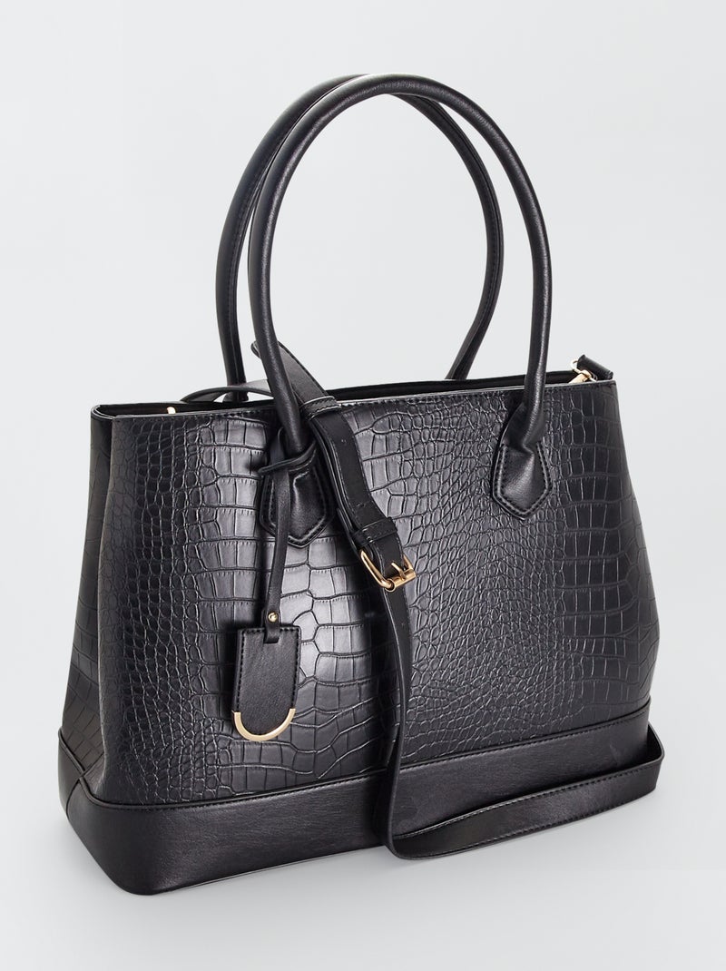 Sac à main effet croco noir - Kiabi