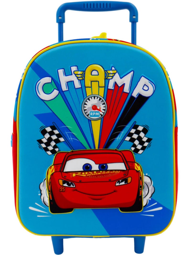 Sac à Roulettes Maternelle Cars Champion 30 CM - Trolley scolaire Bleu Rouge Blanc - Kiabi