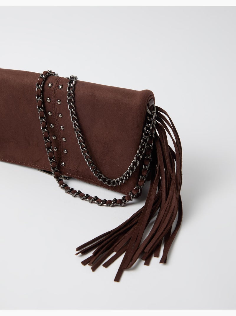 Sac bandoulière à franges et clous, mo fashion Marron - Kiabi