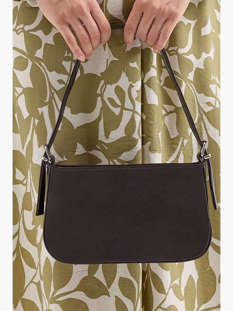Sac bandoulière uni zippé en tissu bdart Marron chocolat - Kiabi