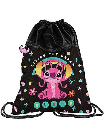 Sac de piscine à cordon 'Stitch' 45 cm – rose 2 poches Lilo & Stitch