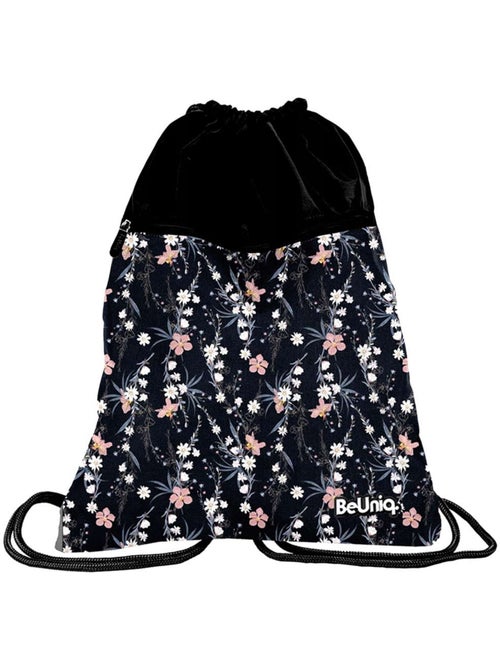 Sac de sport piscine CMP à fleurs 45 cm – cordon noir avec poche zippée - Kiabi