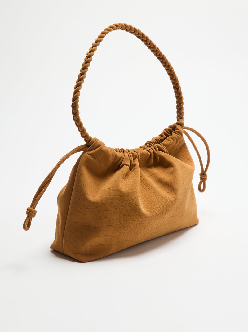 Sac forme bourse en suédine Beige - Kiabi