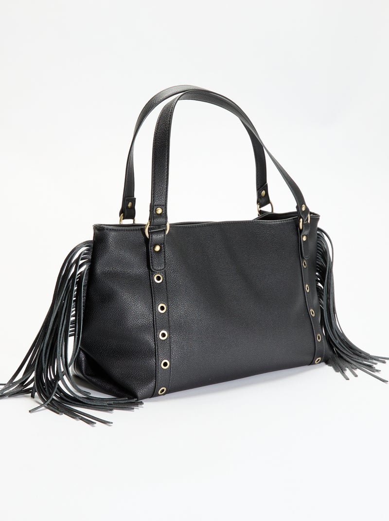 Sac hobo à franges en simili Noir - Kiabi