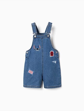 Salopette courte en jean avec broderies stitch