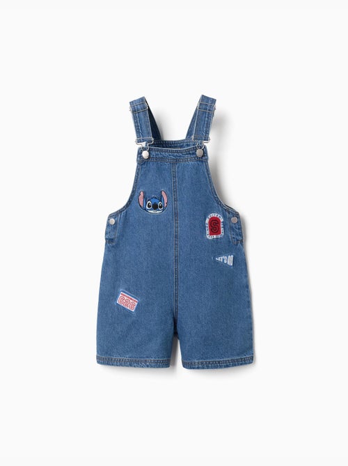 Salopette courte en jean avec broderies stitch - Kiabi