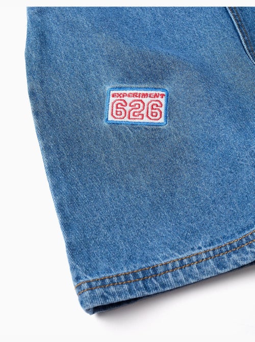 Salopette courte en jean avec broderies stitch - Kiabi