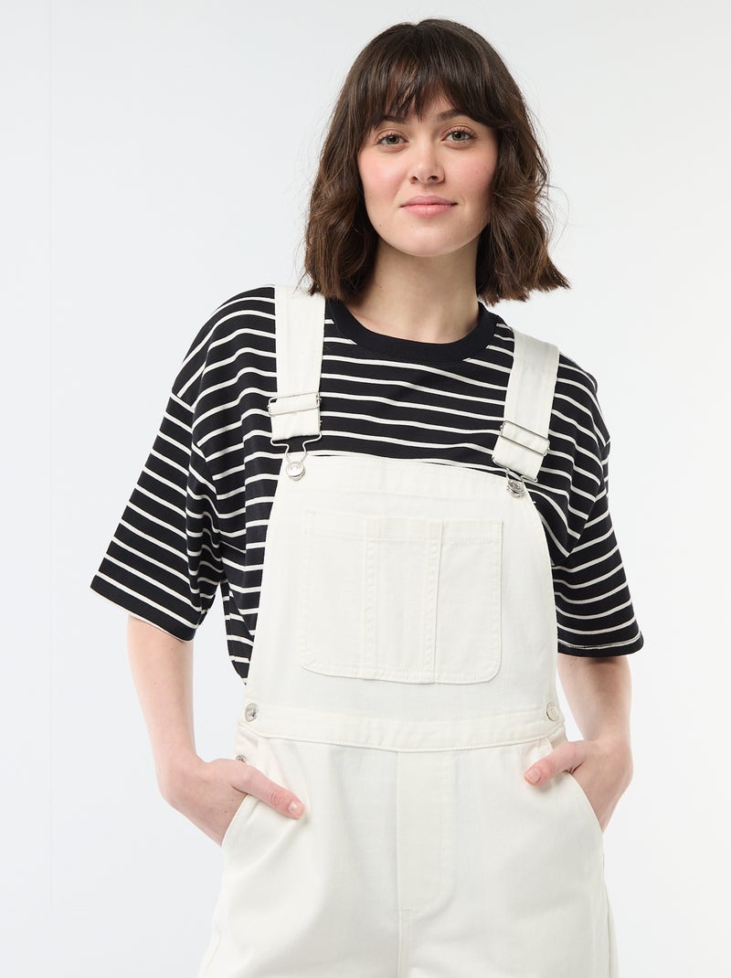 Salopette en denim avec poche devant Blanc - Kiabi