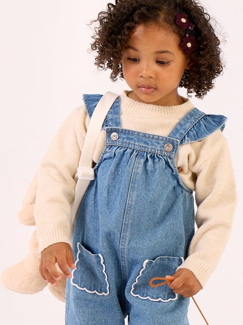 Salopette en denim avec volants aux bretelles - Kiabi