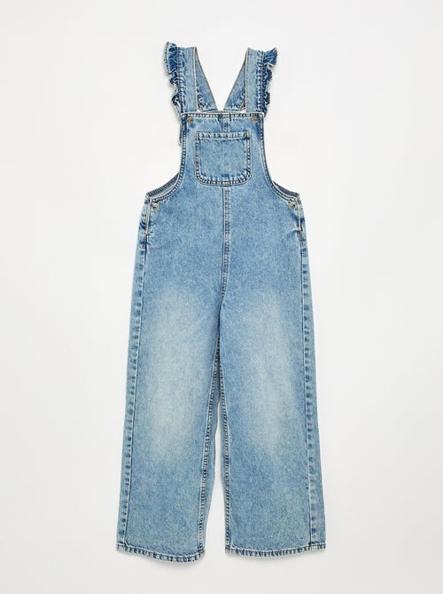 Salopette longue en denim avec bretelles volantées - Kiabi Salopette longue en denim avec bretelles volantées - Kiabi