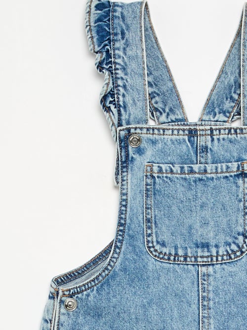 Salopette longue en denim avec bretelles volantées - Kiabi Salopette longue en denim avec bretelles volantées - Kiabi
