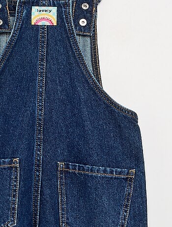 Salopette longue en denim avec bretelles volantées
