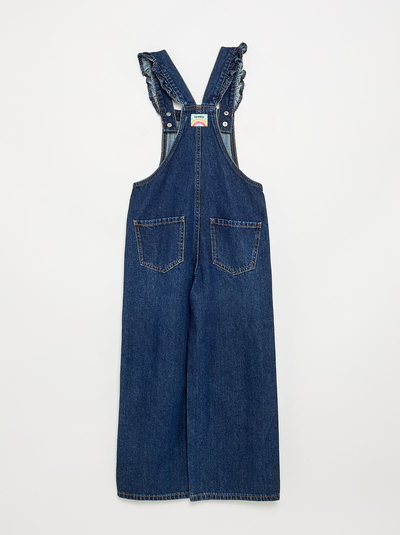 Salopette longue en denim avec bretelles volantées Bleu - Kiabi