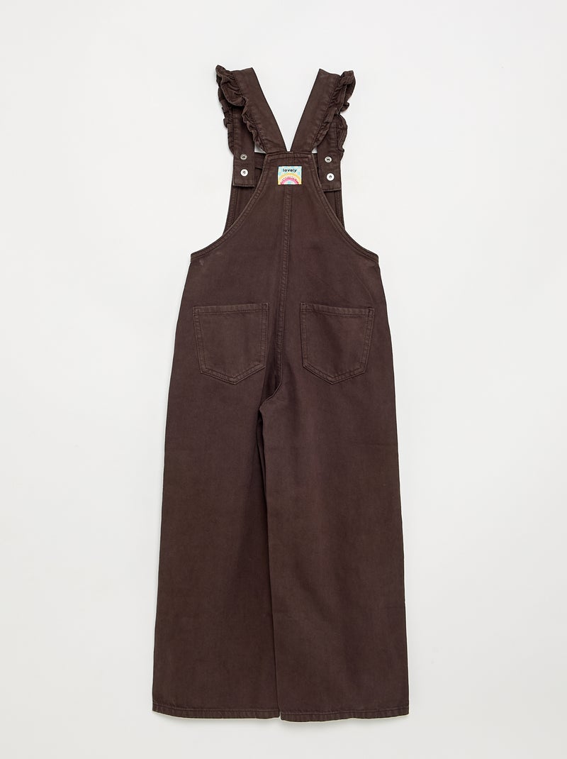 Salopette longue en denim avec bretelles volantées Marron - Kiabi