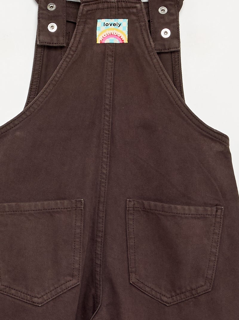 Salopette longue en denim avec bretelles volantées Marron - Kiabi