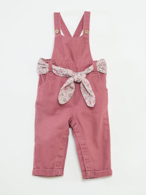 Salopette longue en twill avec ceinture en gaze de coton - Kiabi