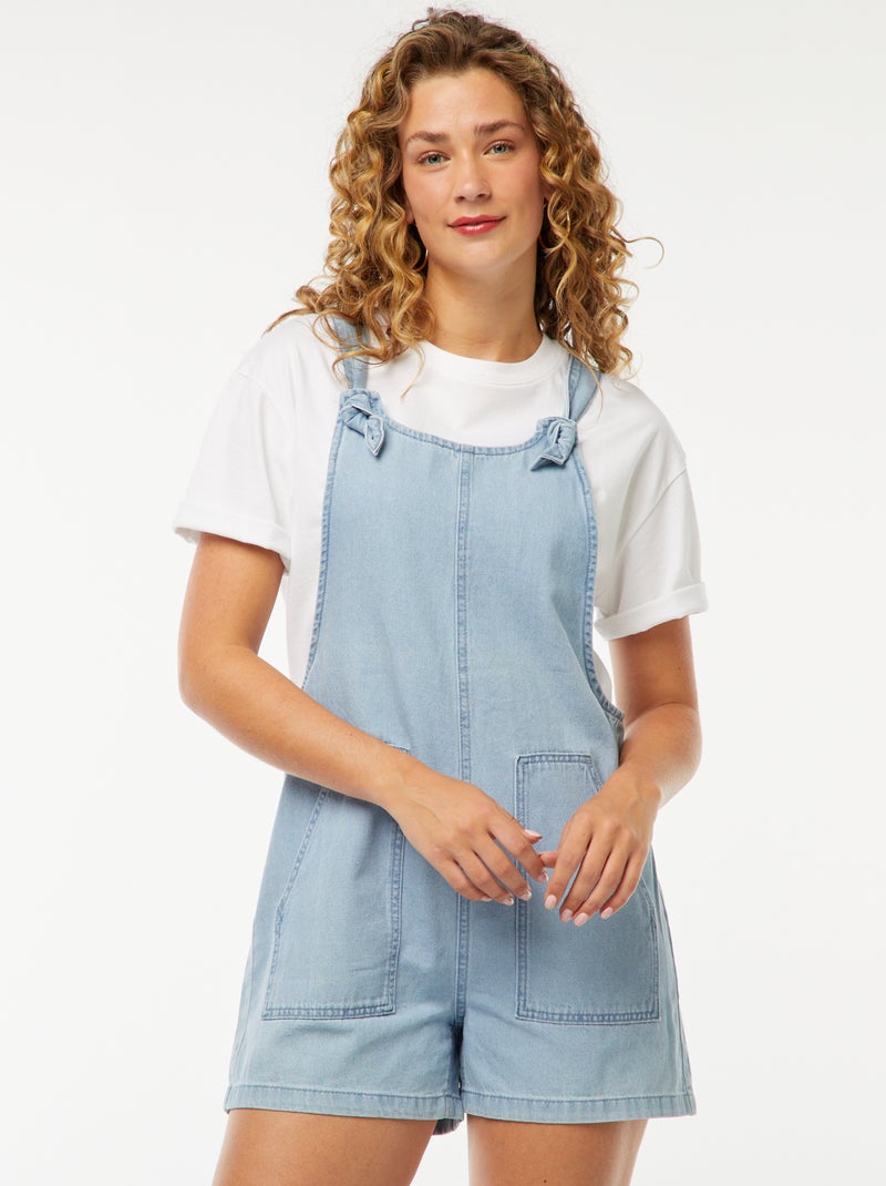 Salopette short avec bretelles nouées Bleu - Kiabi