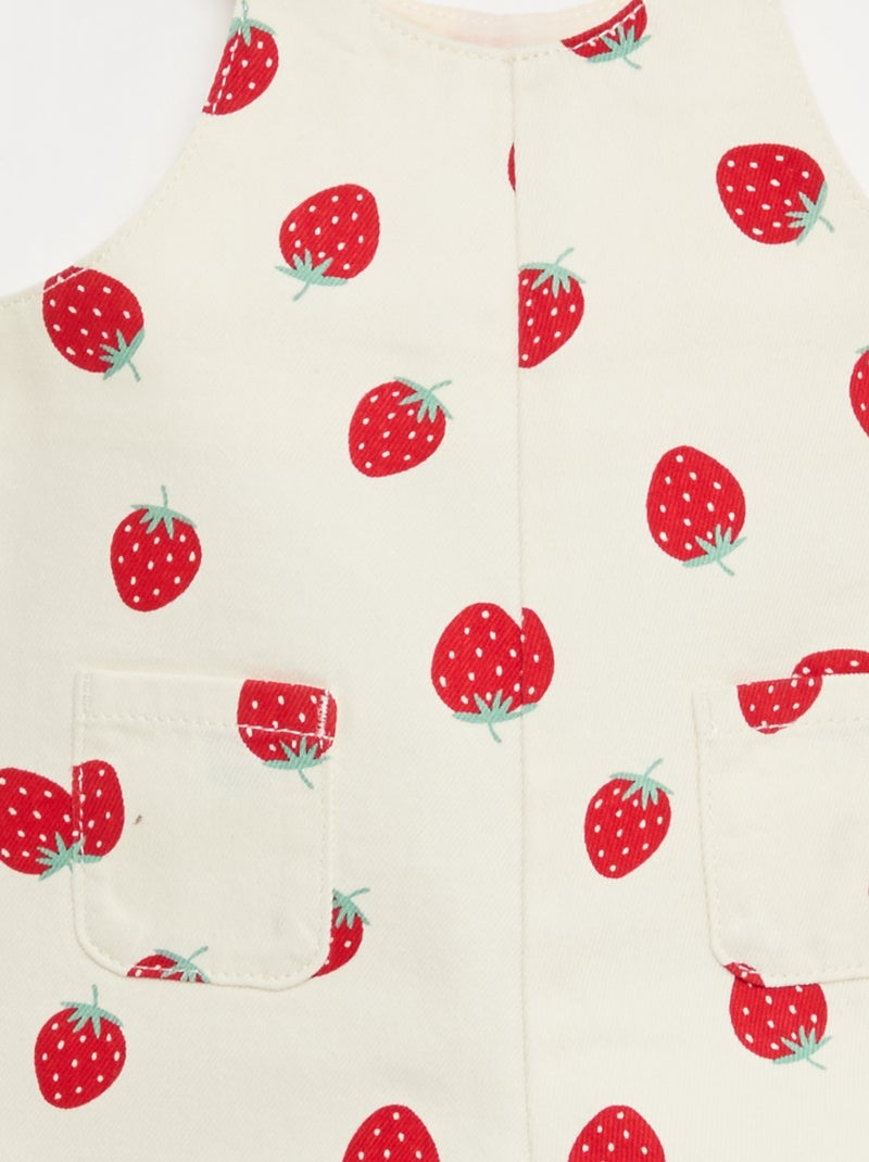 Salopette short en sergé avec imprimé 'fraises' Beige - Kiabi