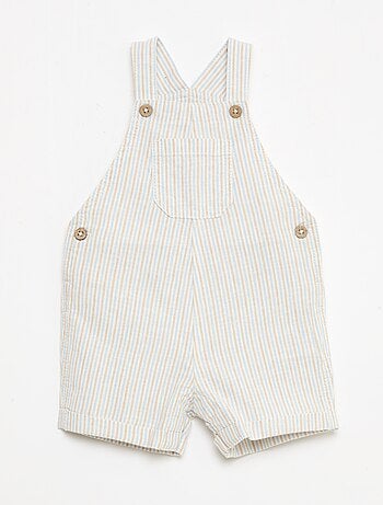 Salopette short rayée en lin mélangé