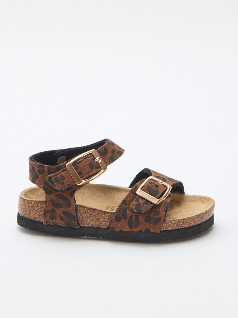 Sandaal met luipaardprint en bandjes Bruin - Kiabi