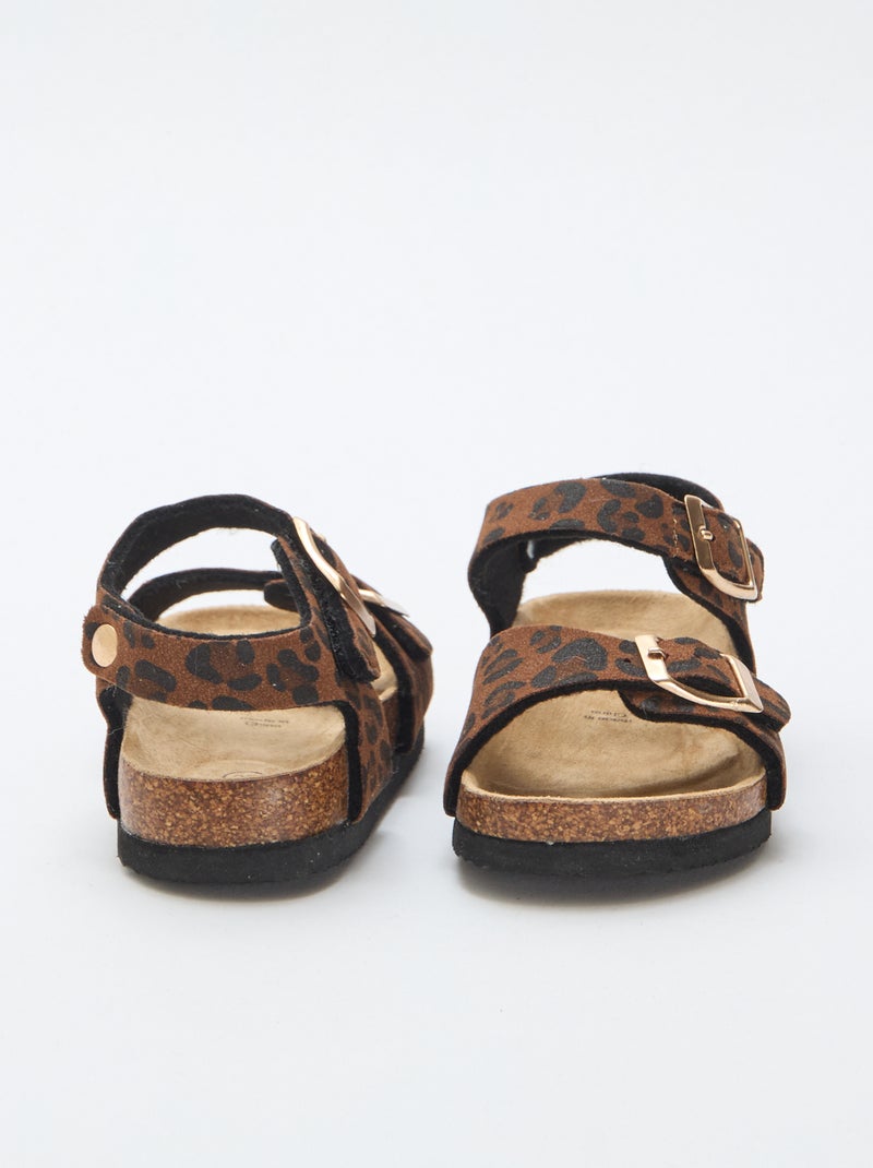 Sandaal met luipaardprint en bandjes Bruin - Kiabi