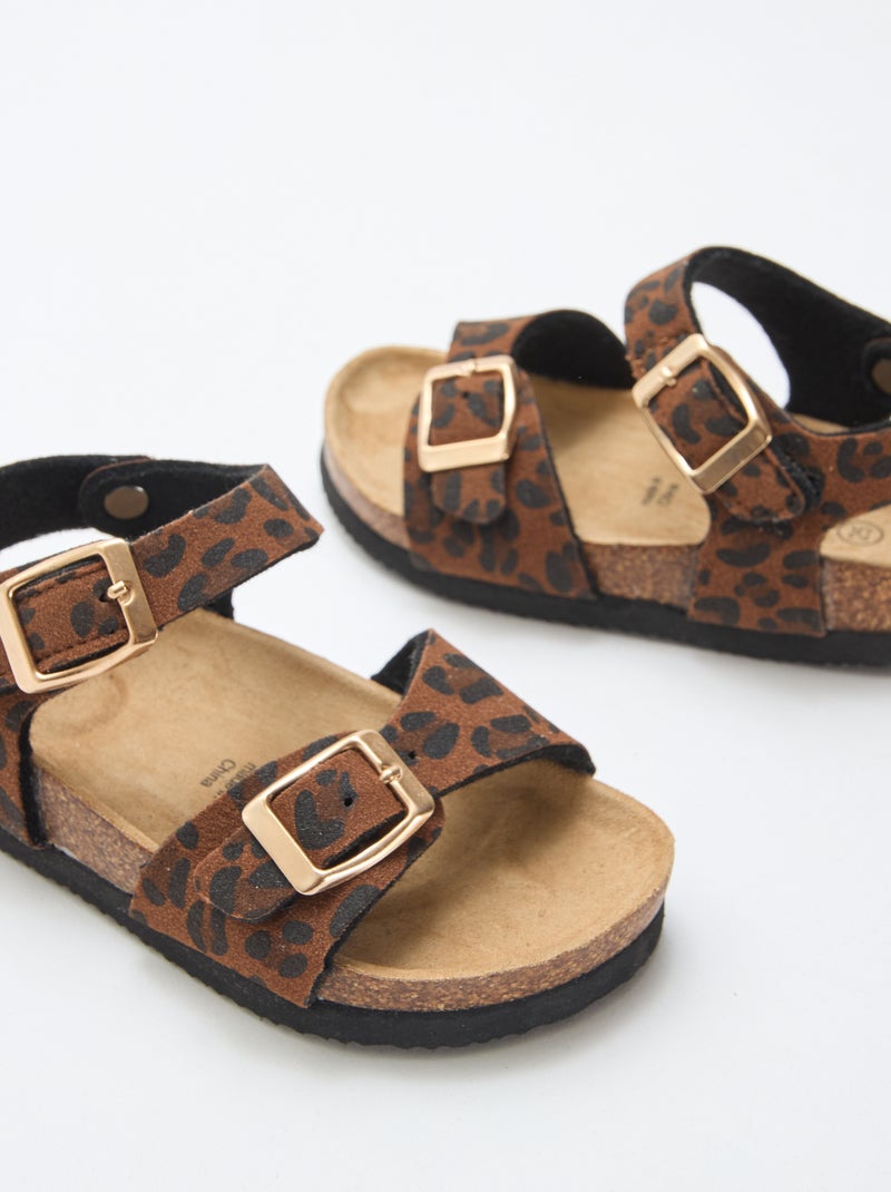 Sandaal met luipaardprint en bandjes Bruin - Kiabi