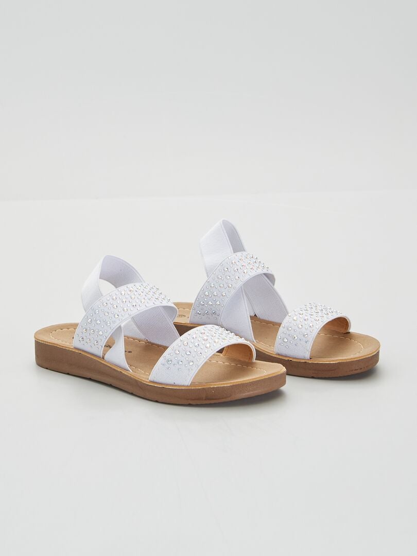 Sandale à strass par bride élastiquée blanc - Kiabi