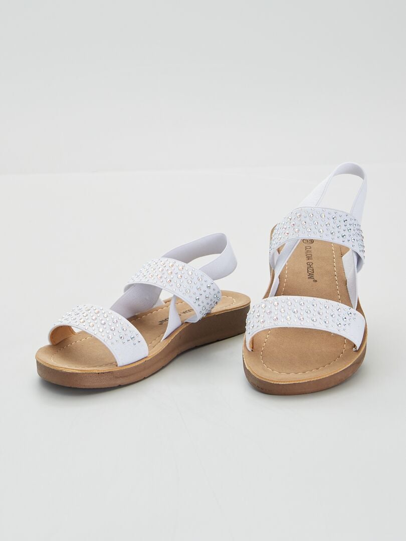 Sandale à strass par bride élastiquée blanc - Kiabi