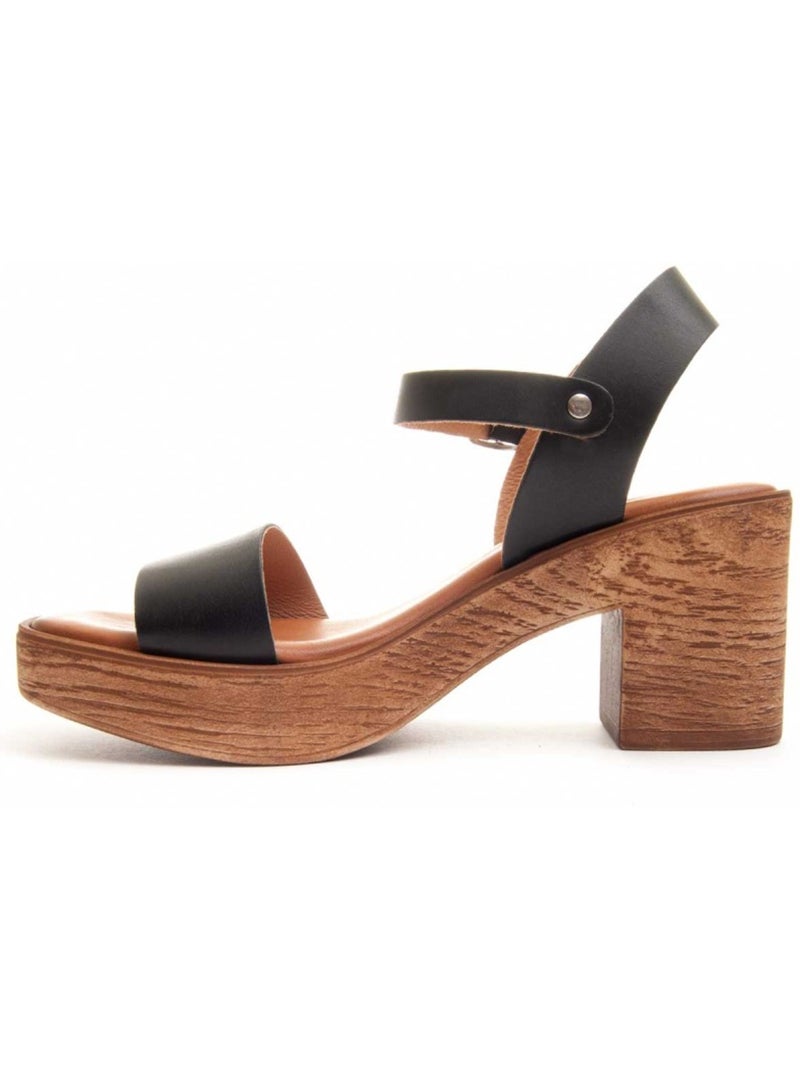 Sandale à Talons Cuir Naturel Wikers Noir - Kiabi